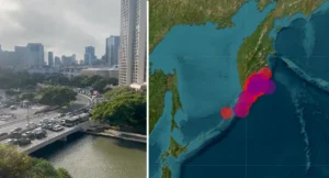 Cityscape and seismic activity map
